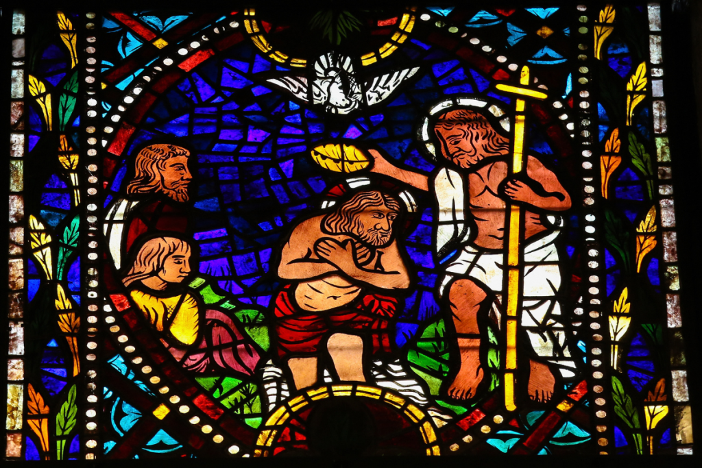 Stainless Glass Picture of Jesus Being Baptised